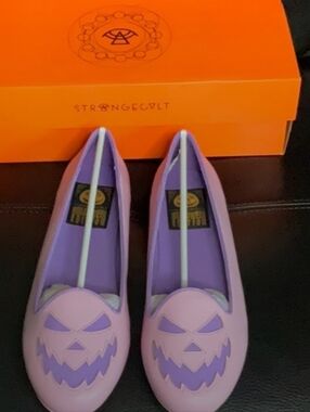Pale Pink and Lilac Pumpkin Face Flats -Strange Cvlt Pink Scary Jack
